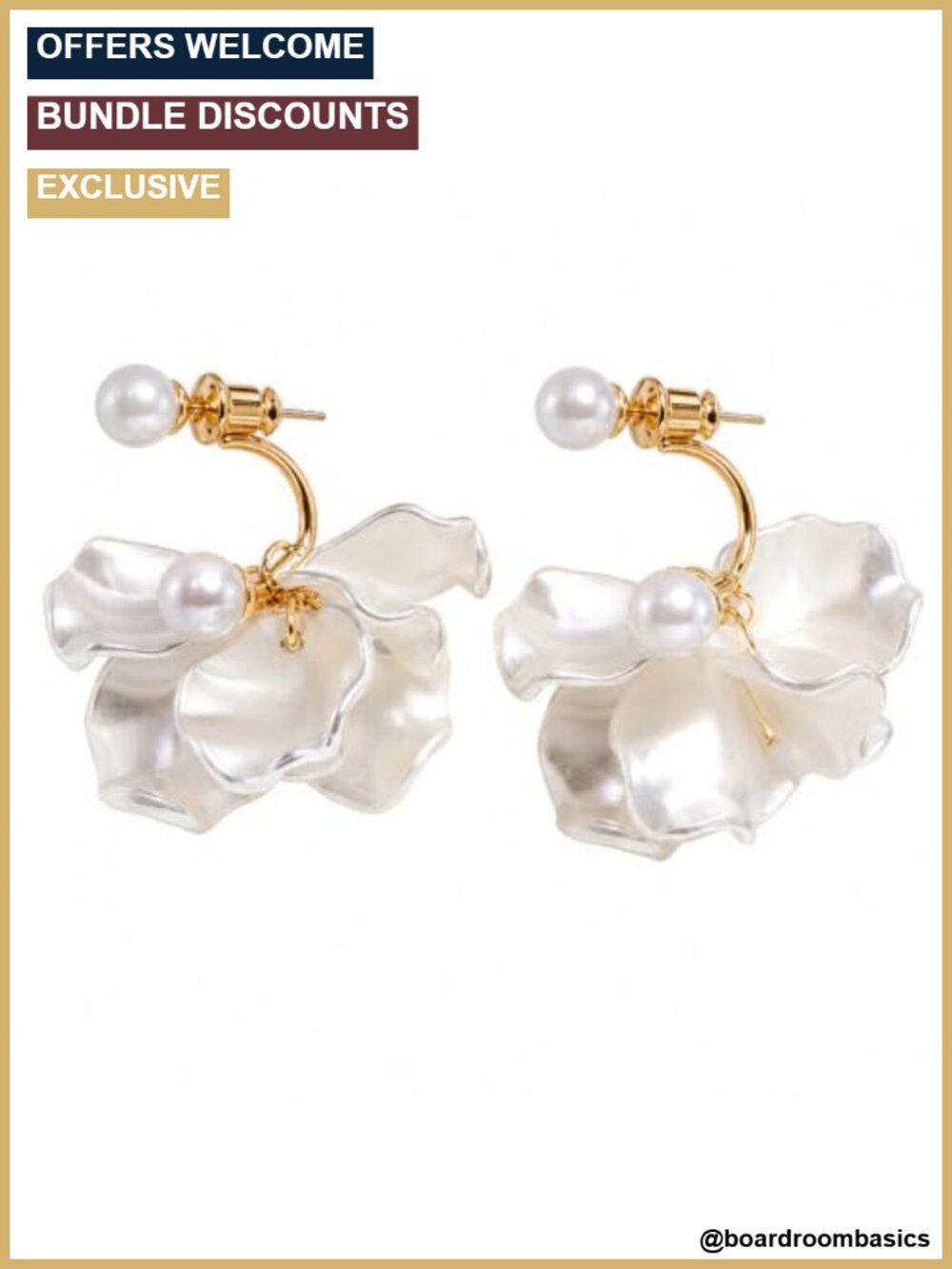 Flower Drop Earrings Pearl-Look Petal Dangle Acrylic Push Back
